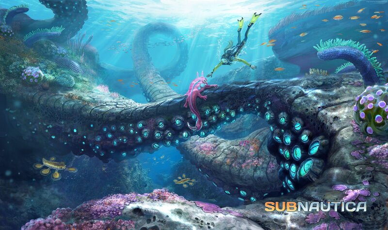 Diver with Sea Creature — Blue, Serene