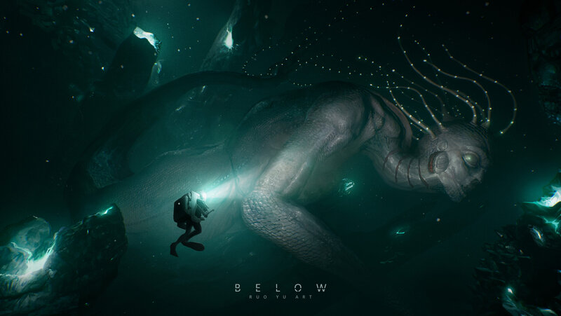 Diver with Sea Creature — Green