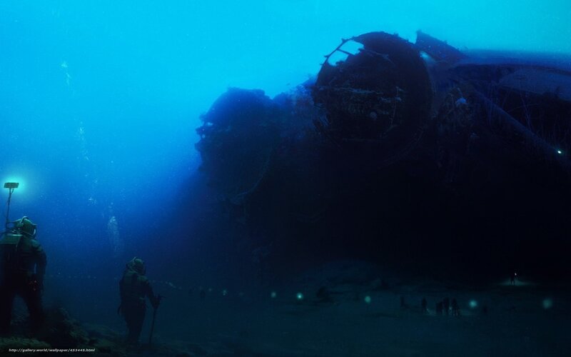 Divers Exploring Shipwreck — Blue, Dramatic, Digital Art, Underwater
