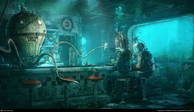 Divers in Underwater Bar — Teal