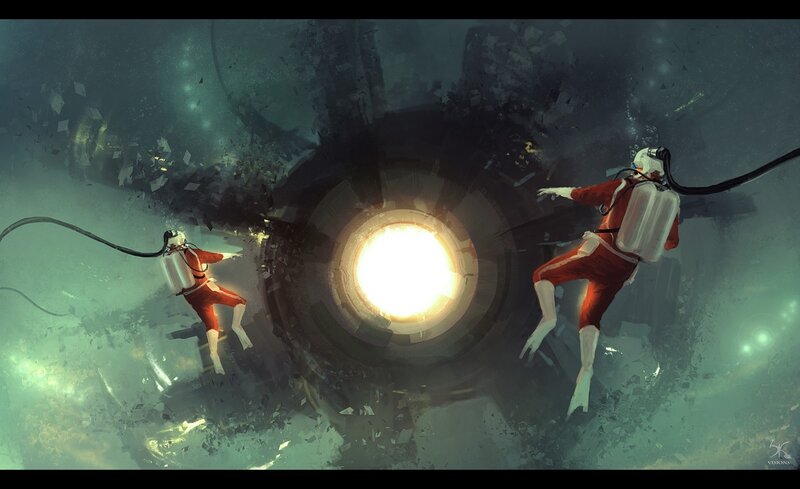 Divers in Underwater Tunnel