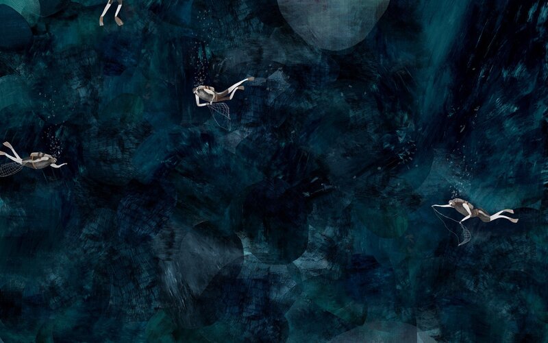 Divers Underwater — Blue, Dark