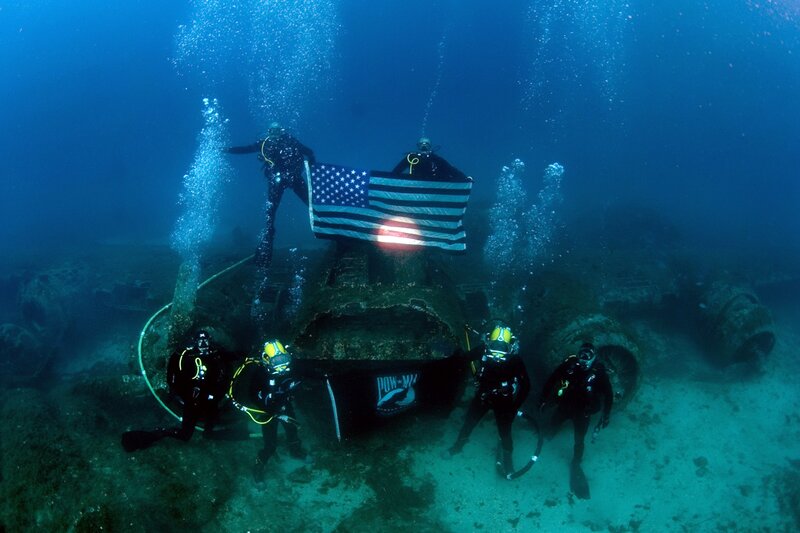 Divers with American Flag