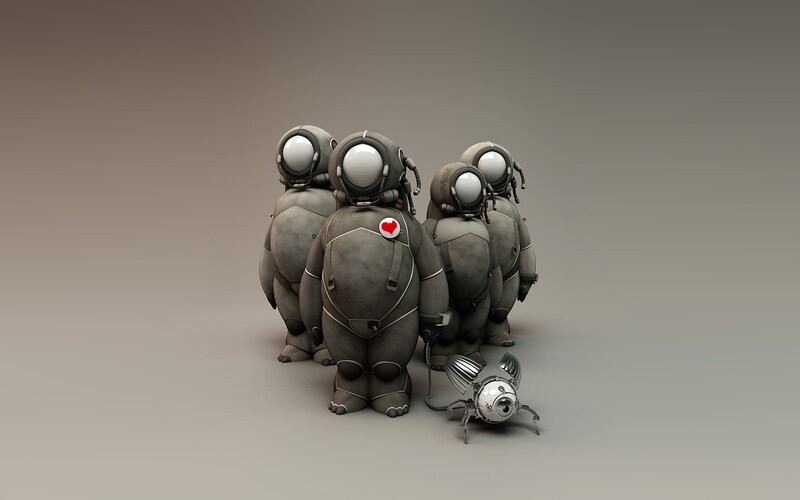 divers with robot companion