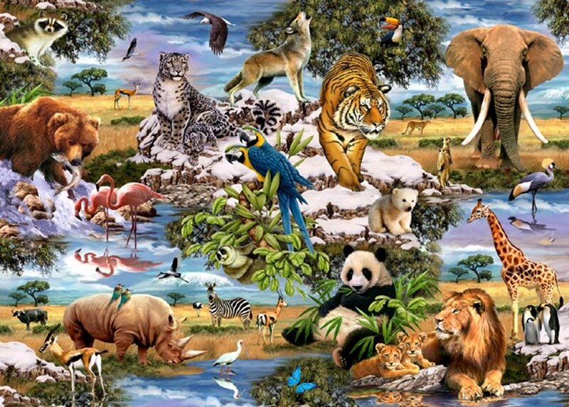 Diverse Animals in Landscape — Green