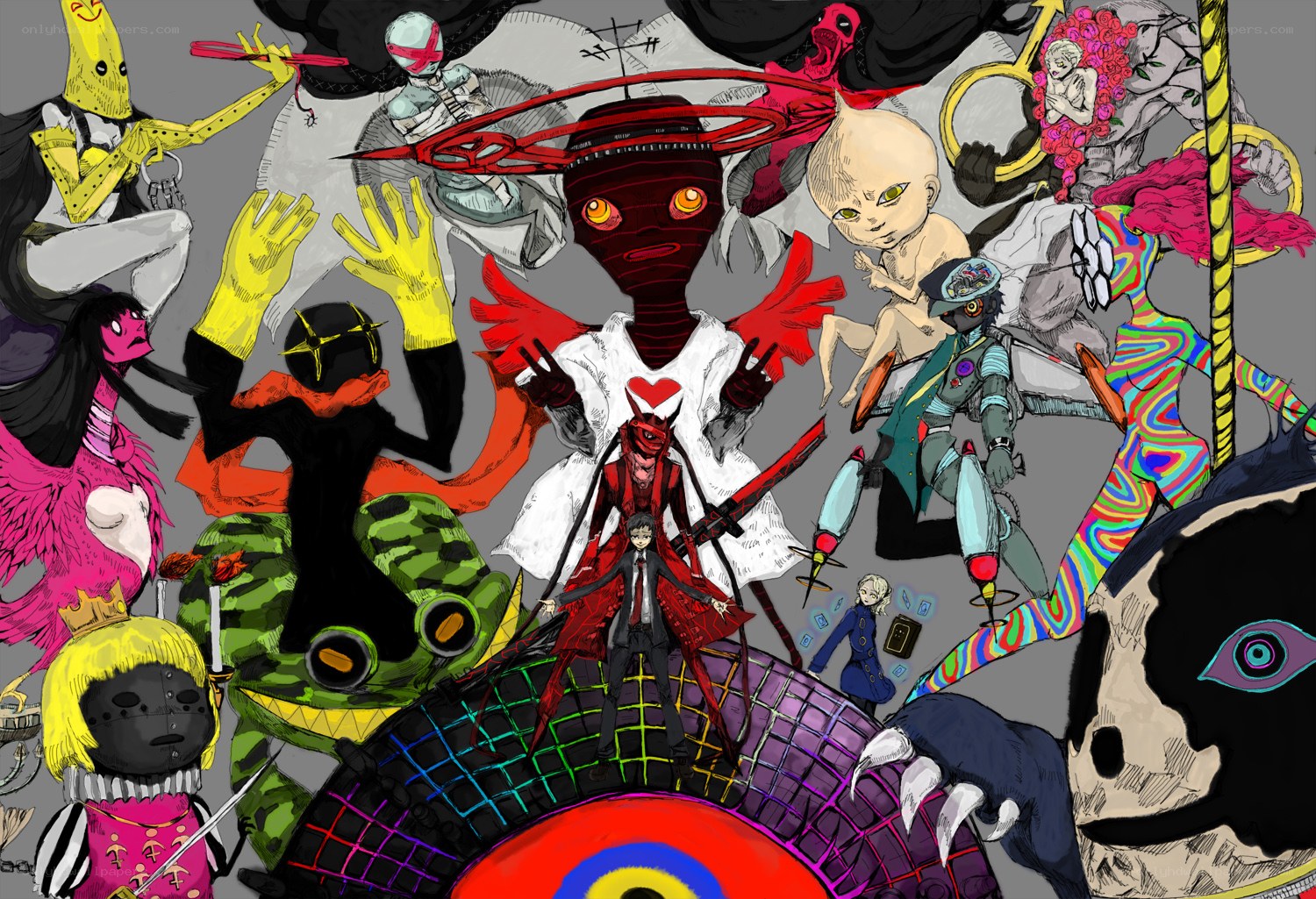 Diverse anime characters collage