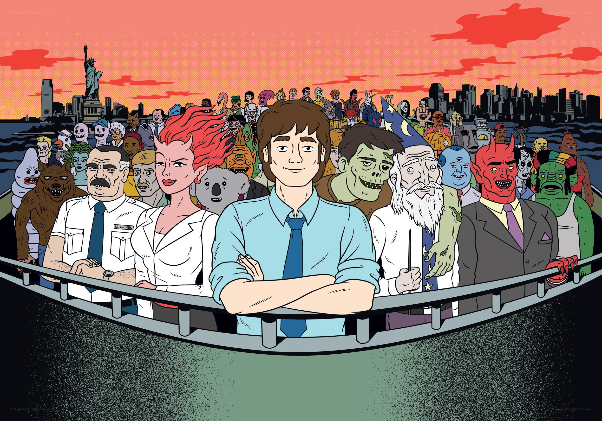 Diverse characters on a boat