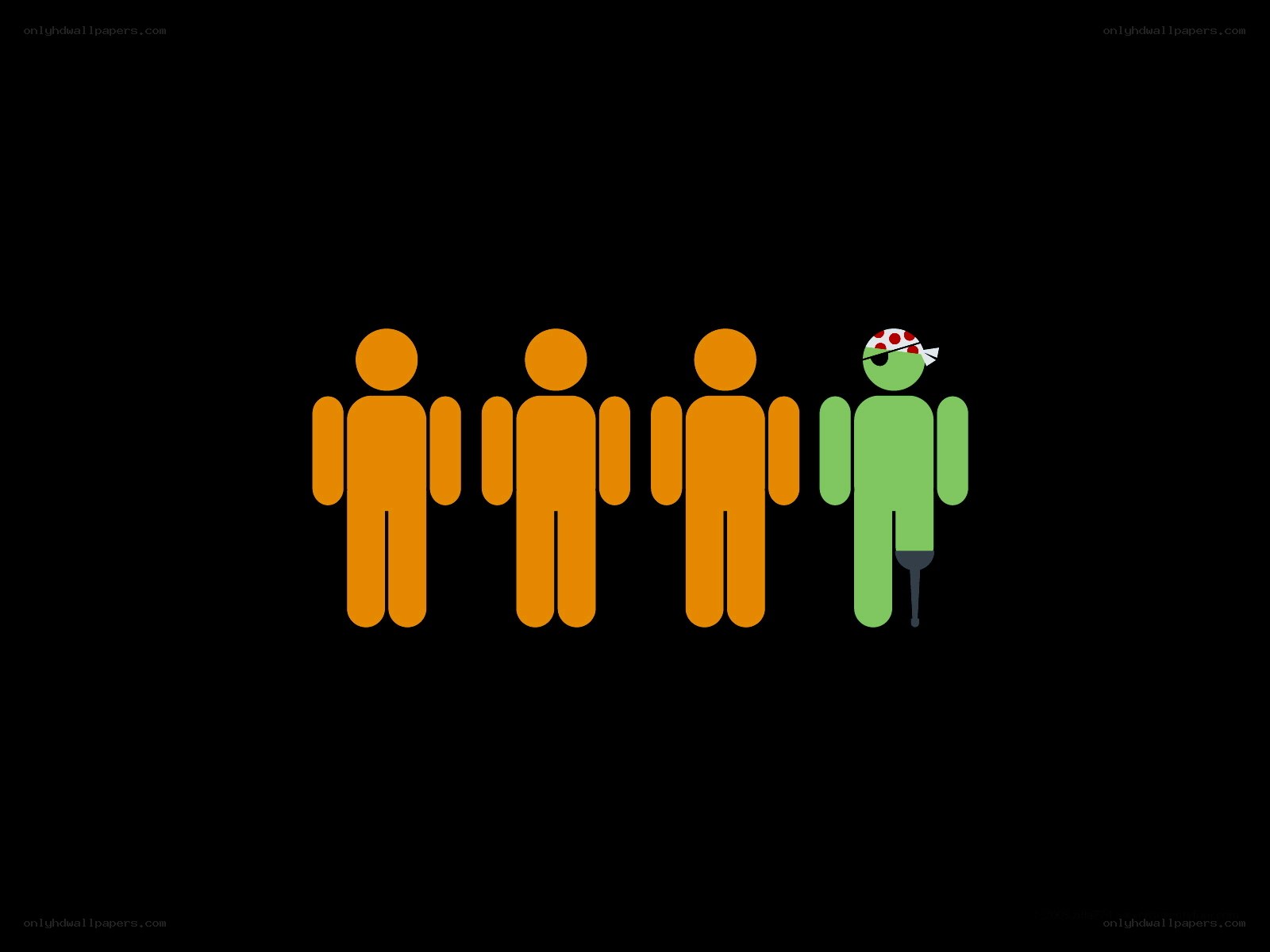 Diverse figures in a line