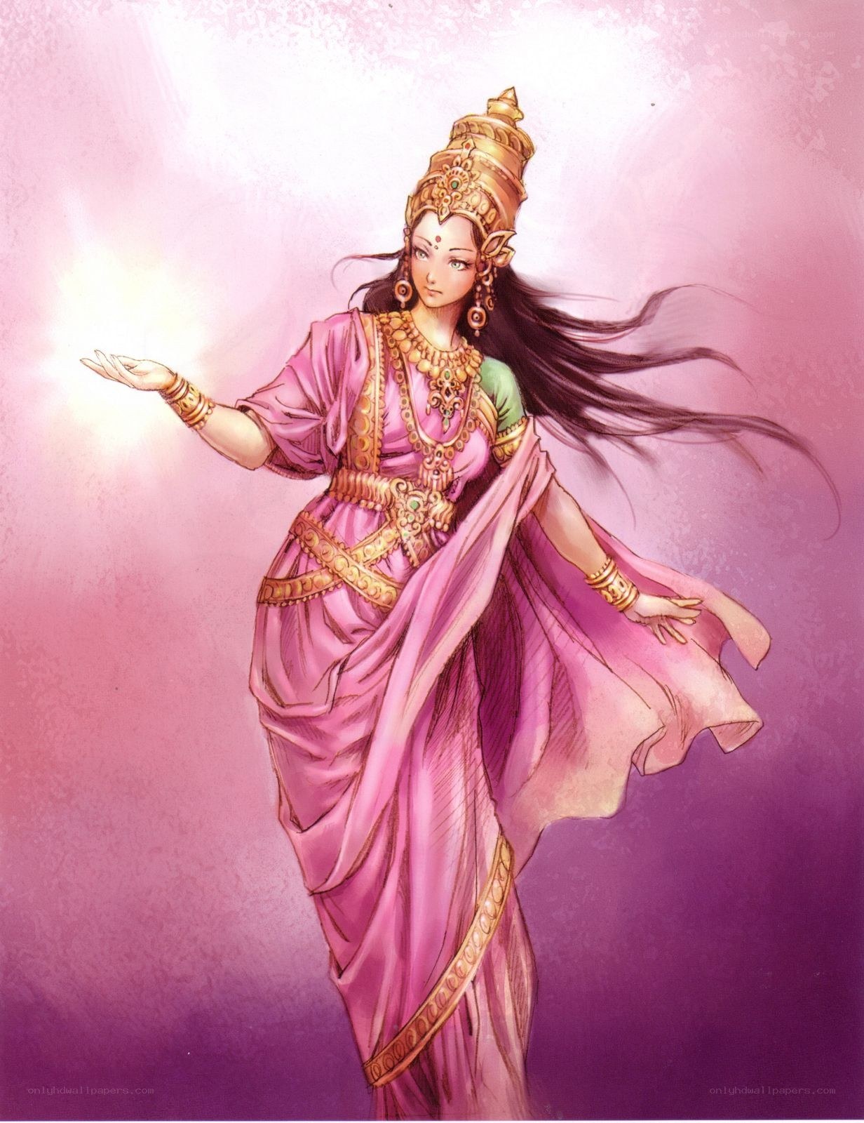 divine figure in pink attire