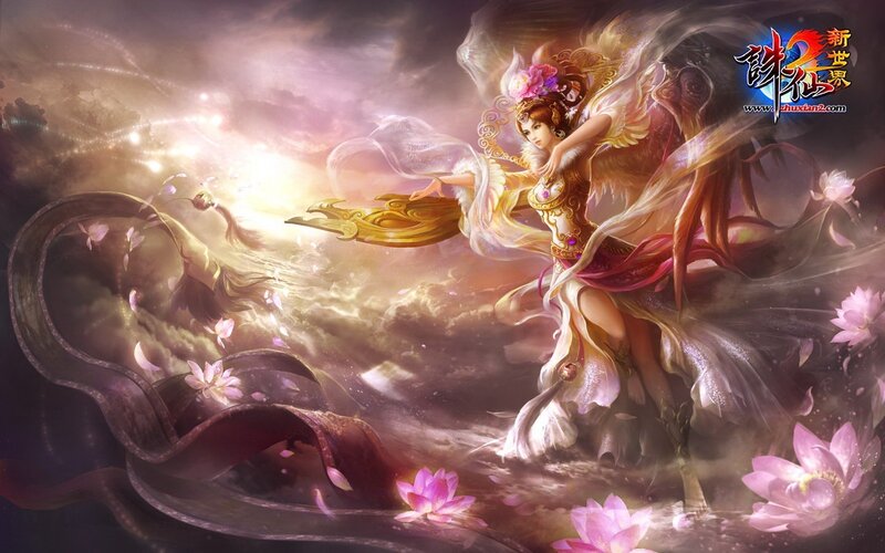 Divine figure with lotus flowers