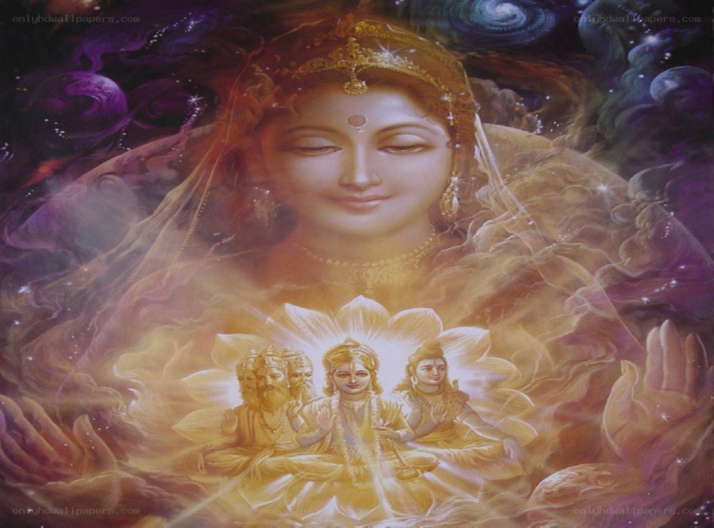 Divine figures in cosmic scene