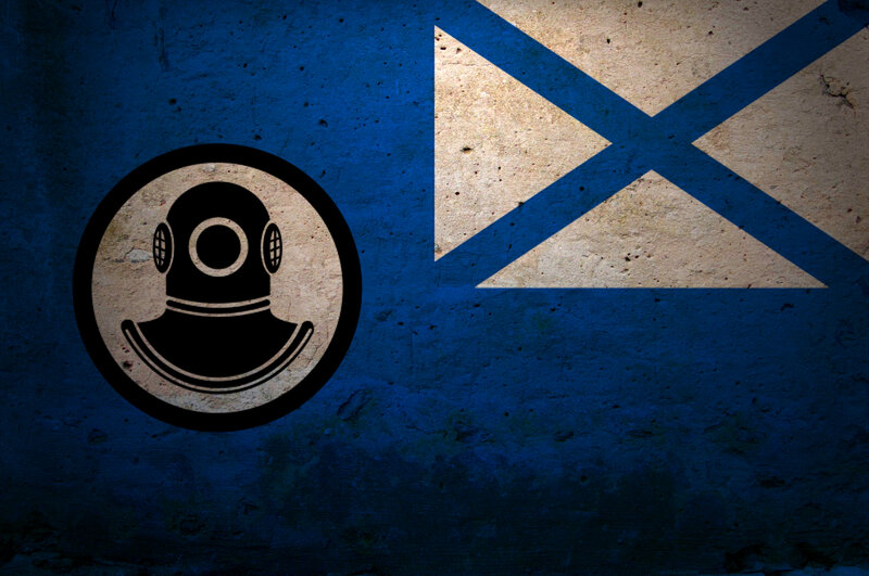 diving helmet on flag