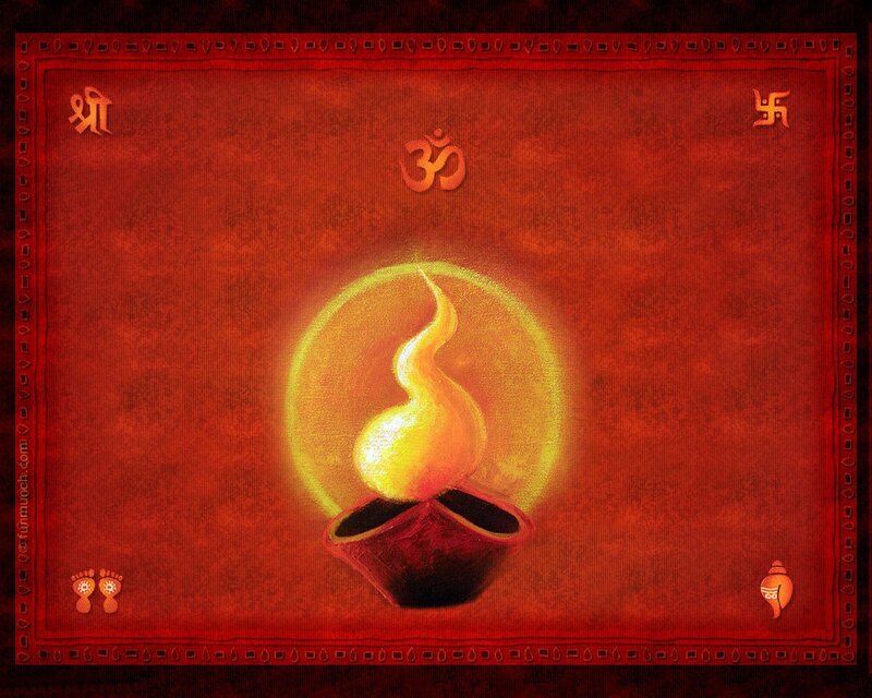 Diwali lamp with sacred symbols