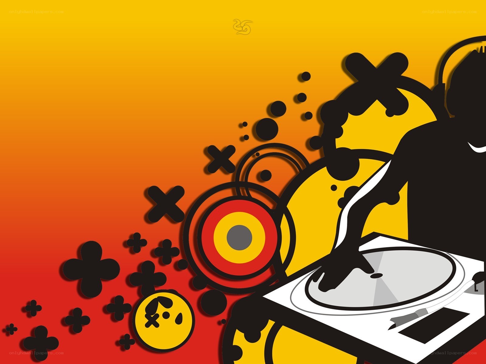 DJ at turntable with abstract art