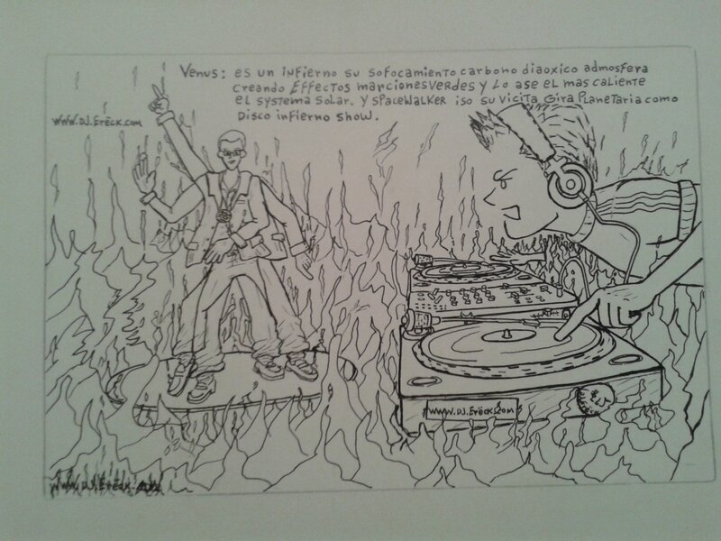 DJ at Turntables — Black, Dramatic, Illustration