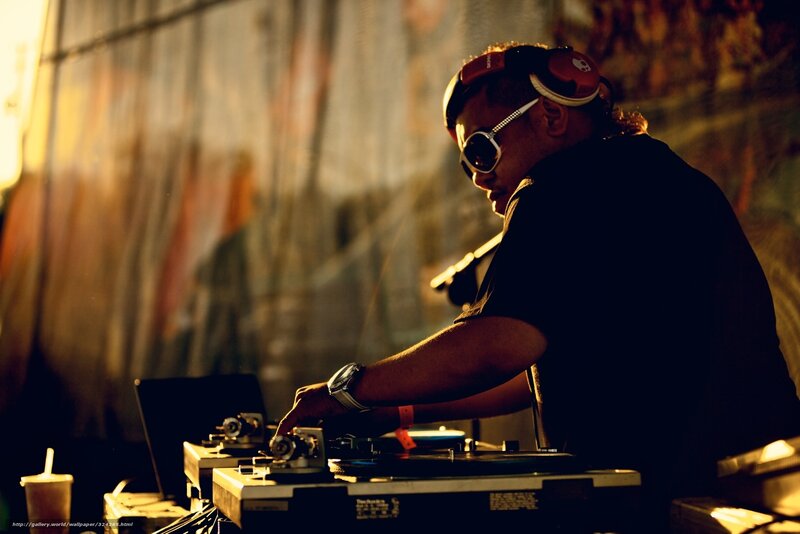 Dj at Turntables — Black, Dramatic, Sunset