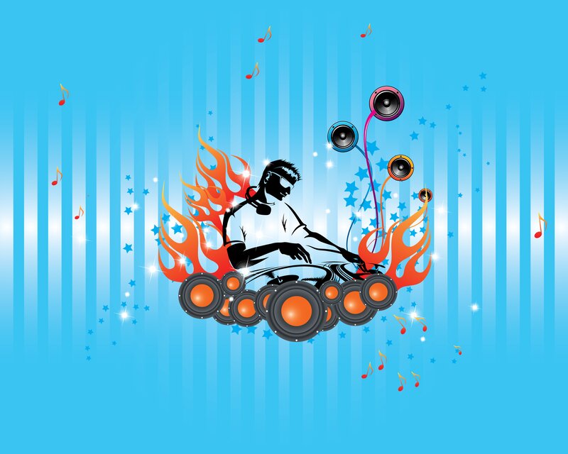 Dj at Turntables — Blue, Energetic