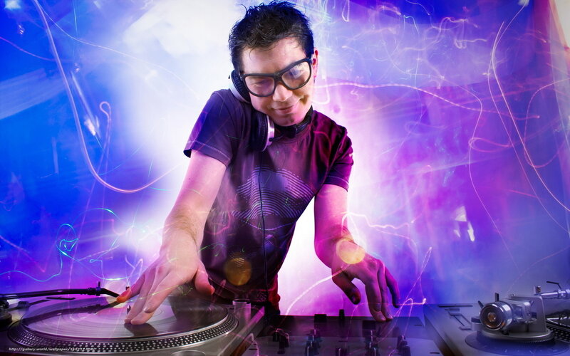 Dj at Turntables — Purple, Energetic