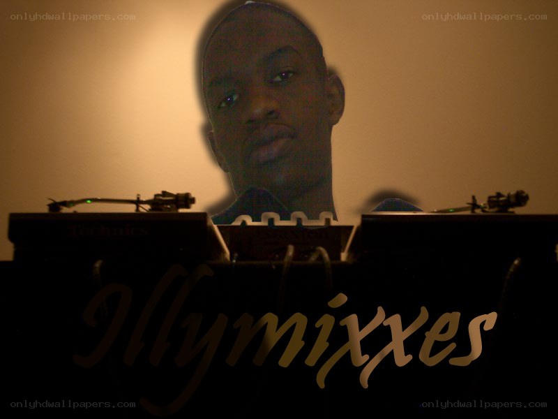 DJ at turntables with logo