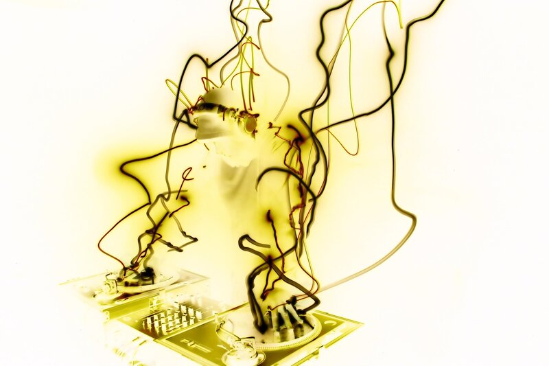 Dj at Turntables — Yellow, Energetic