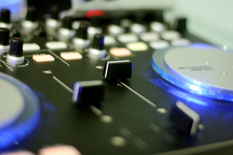 DJ controller with blue lights