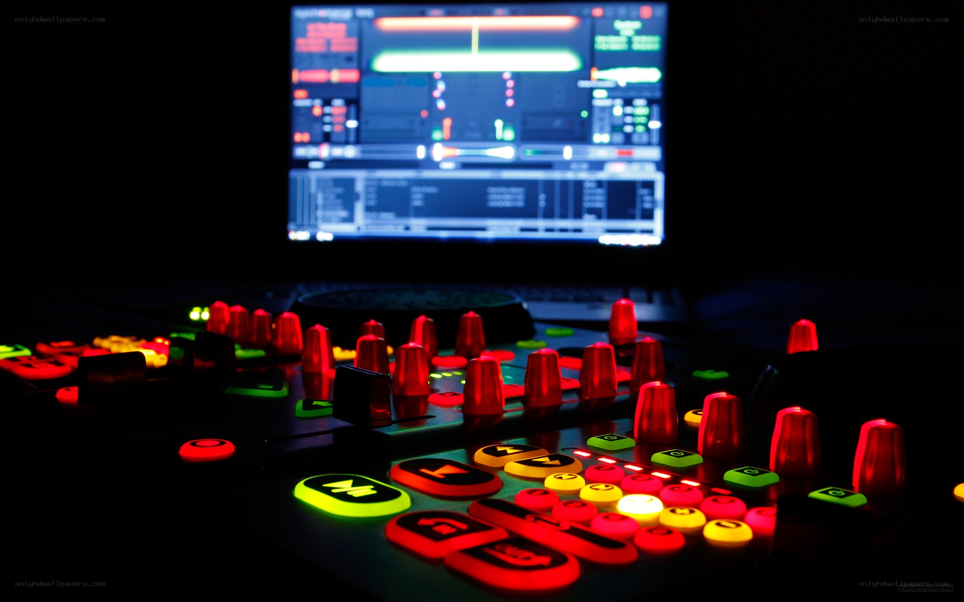 DJ controller with glowing buttons