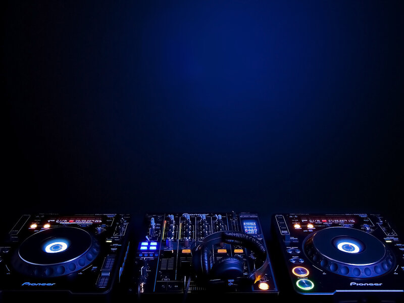 DJ equipment in dark room