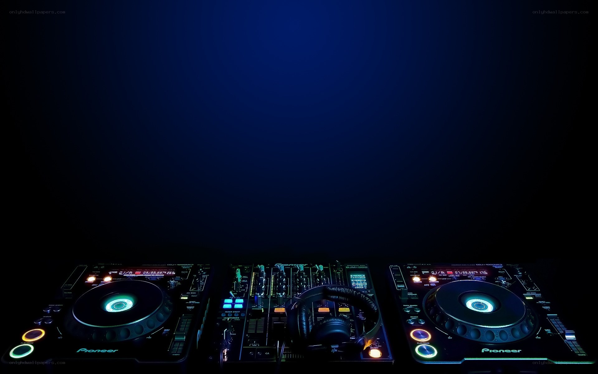 DJ equipment in dark setting