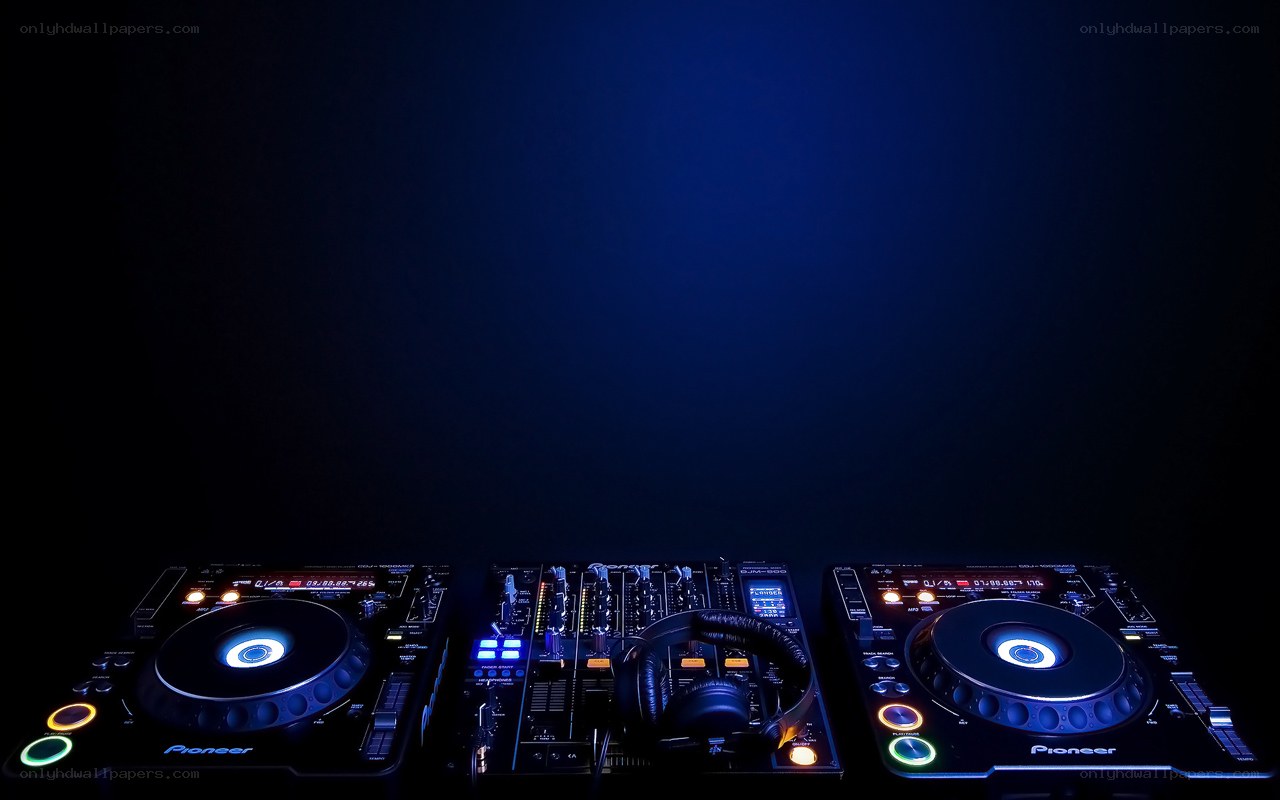 DJ equipment in dark setting