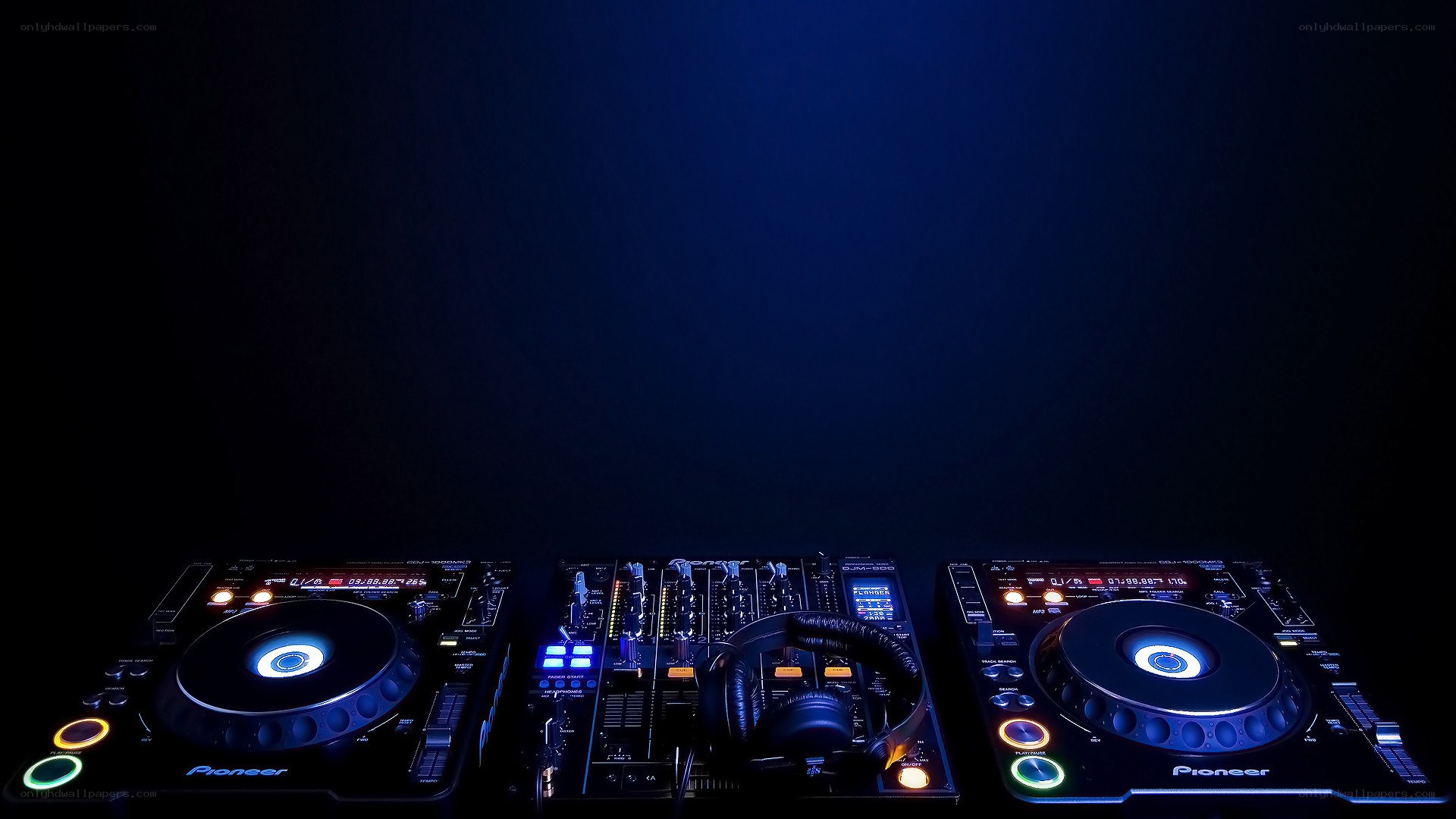 DJ equipment in dark setting