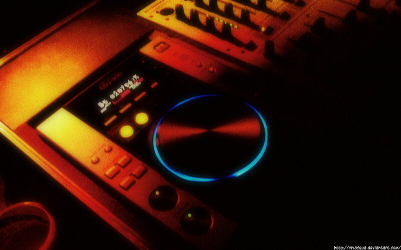 DJ equipment in dim light