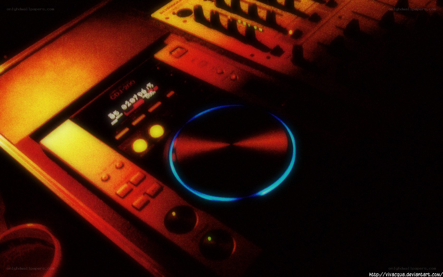 DJ equipment in dim light