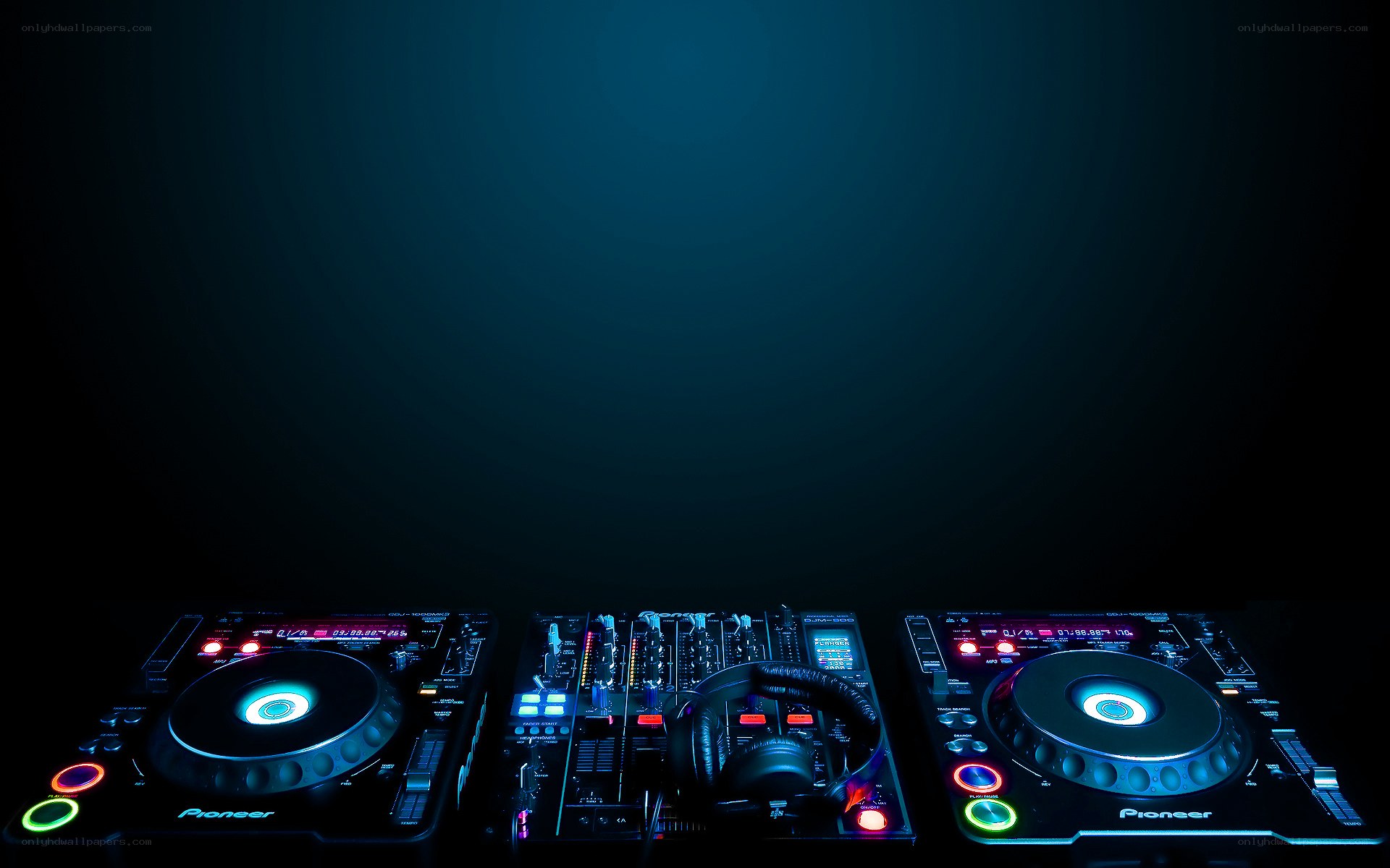 DJ equipment on dark background