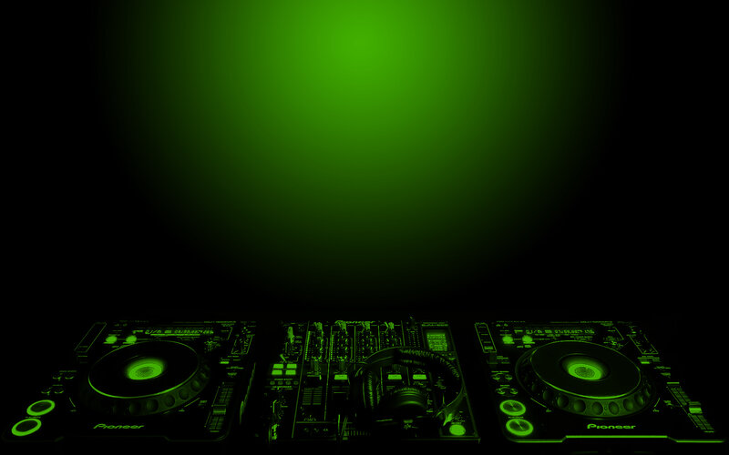 DJ equipment under green light