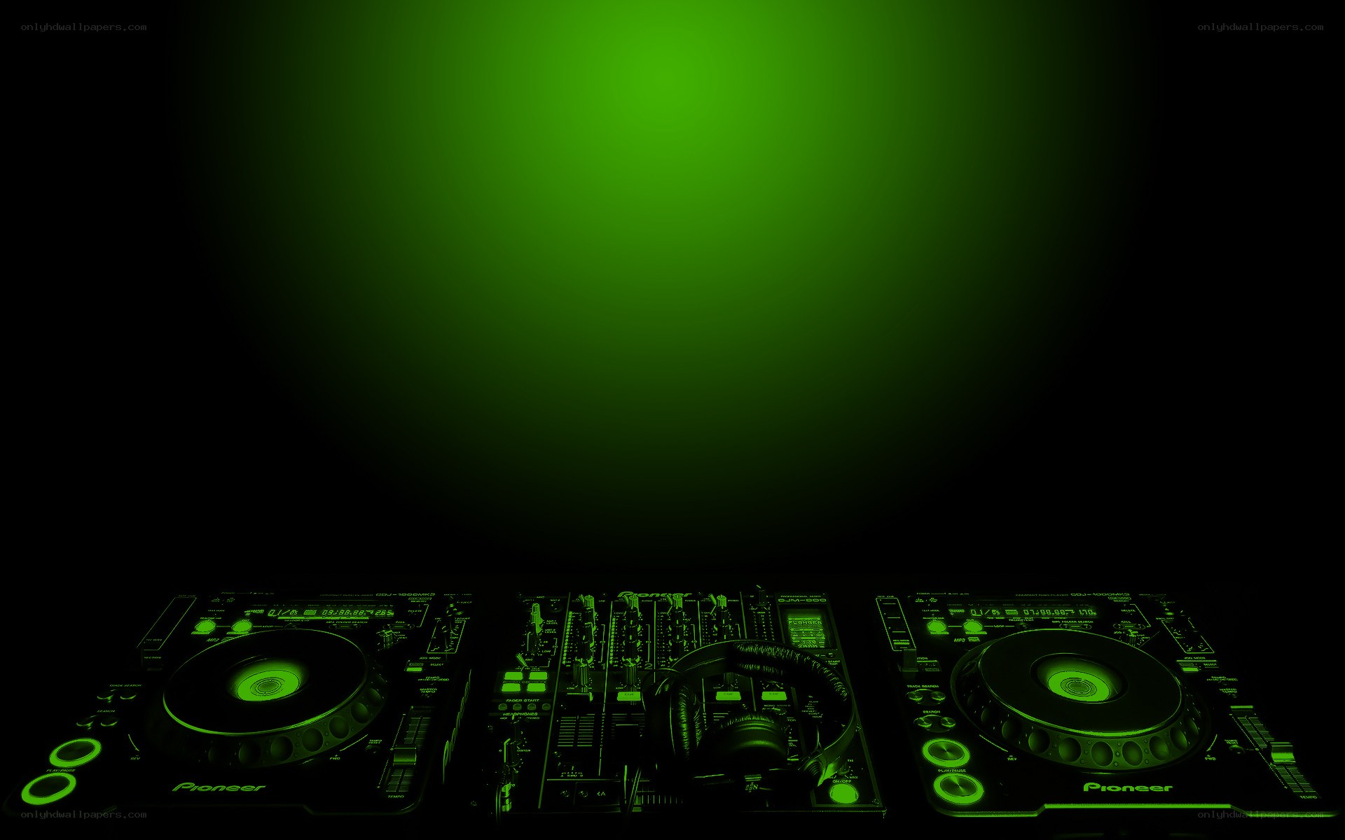 DJ equipment under green light