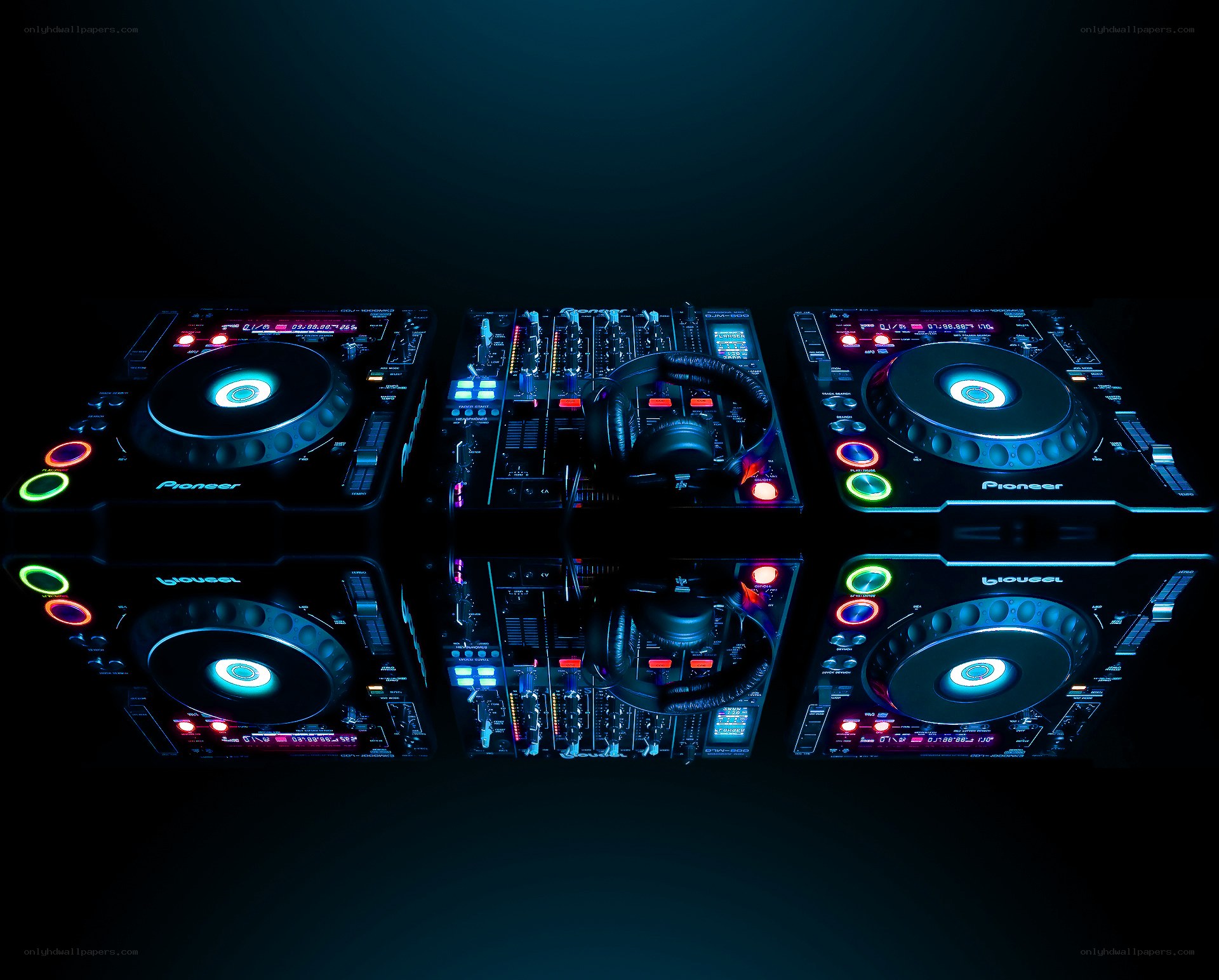 DJ equipment with glowing lights