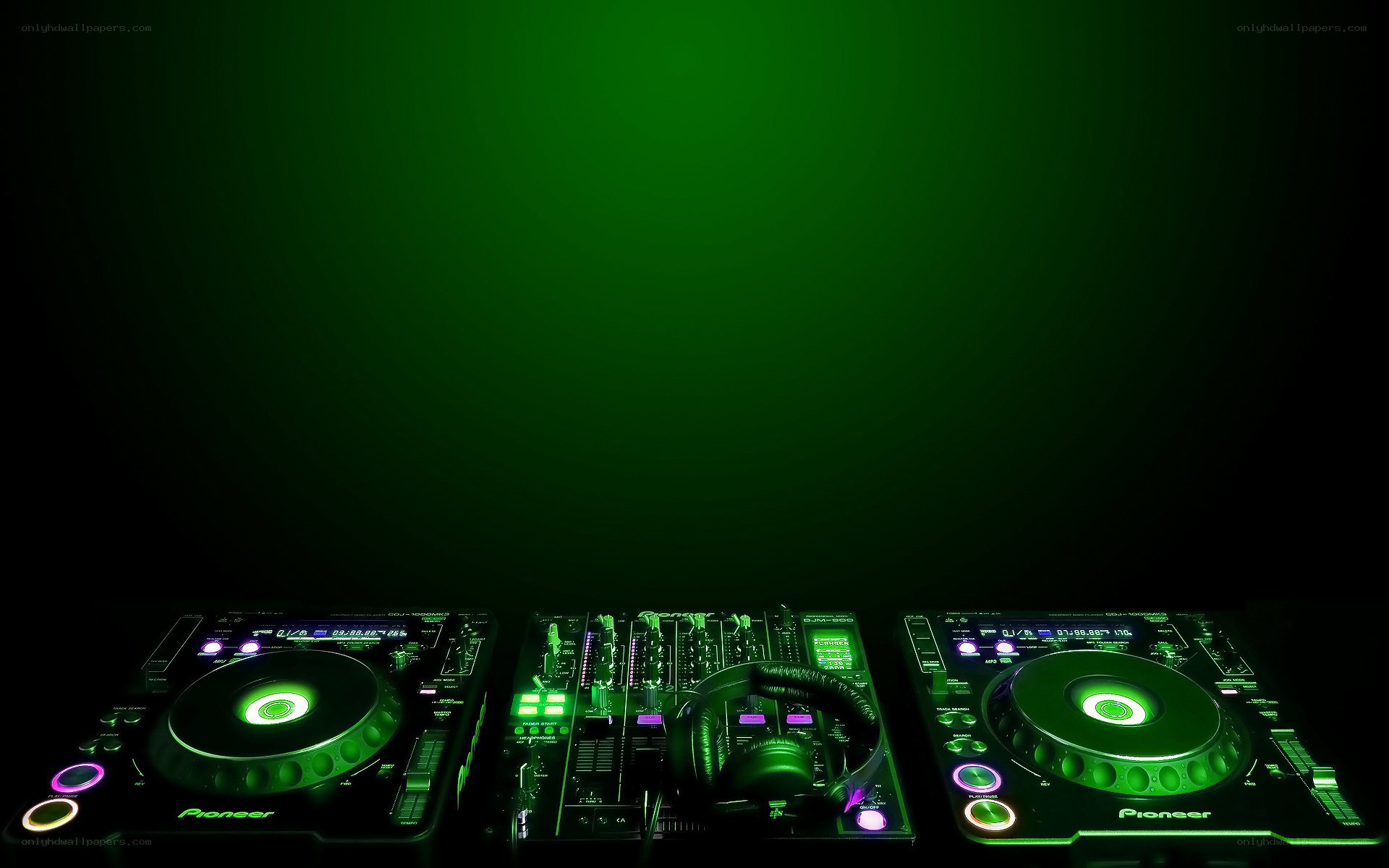 DJ equipment with green lighting