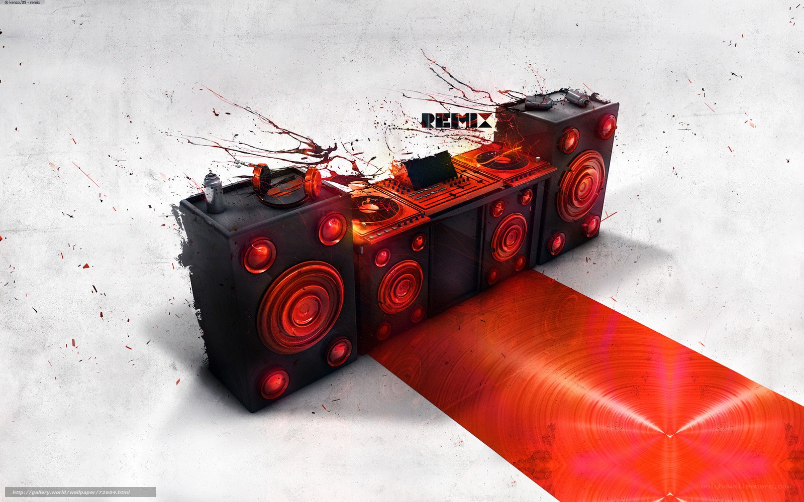 DJ equipment with red energy