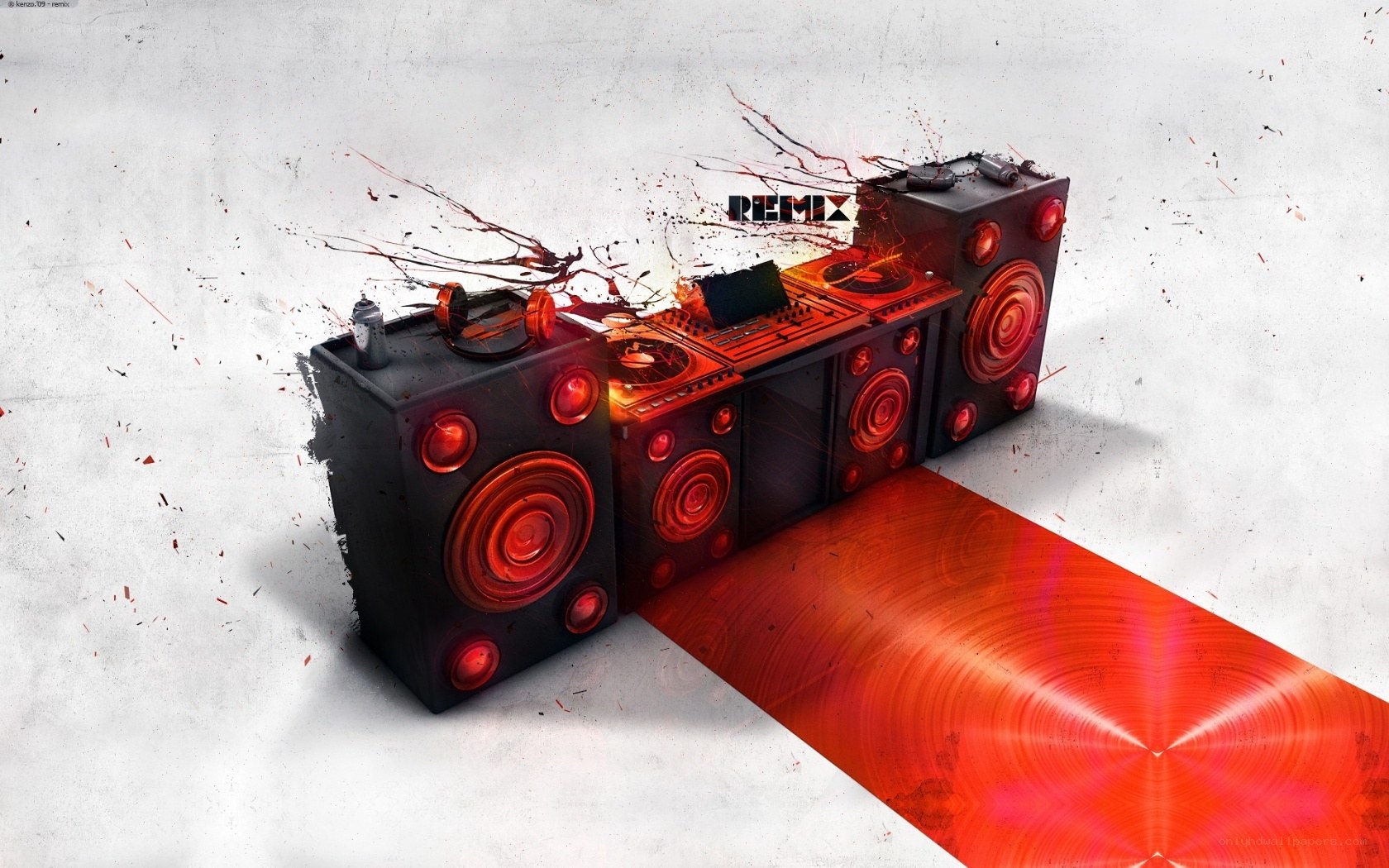 DJ equipment with red light effects