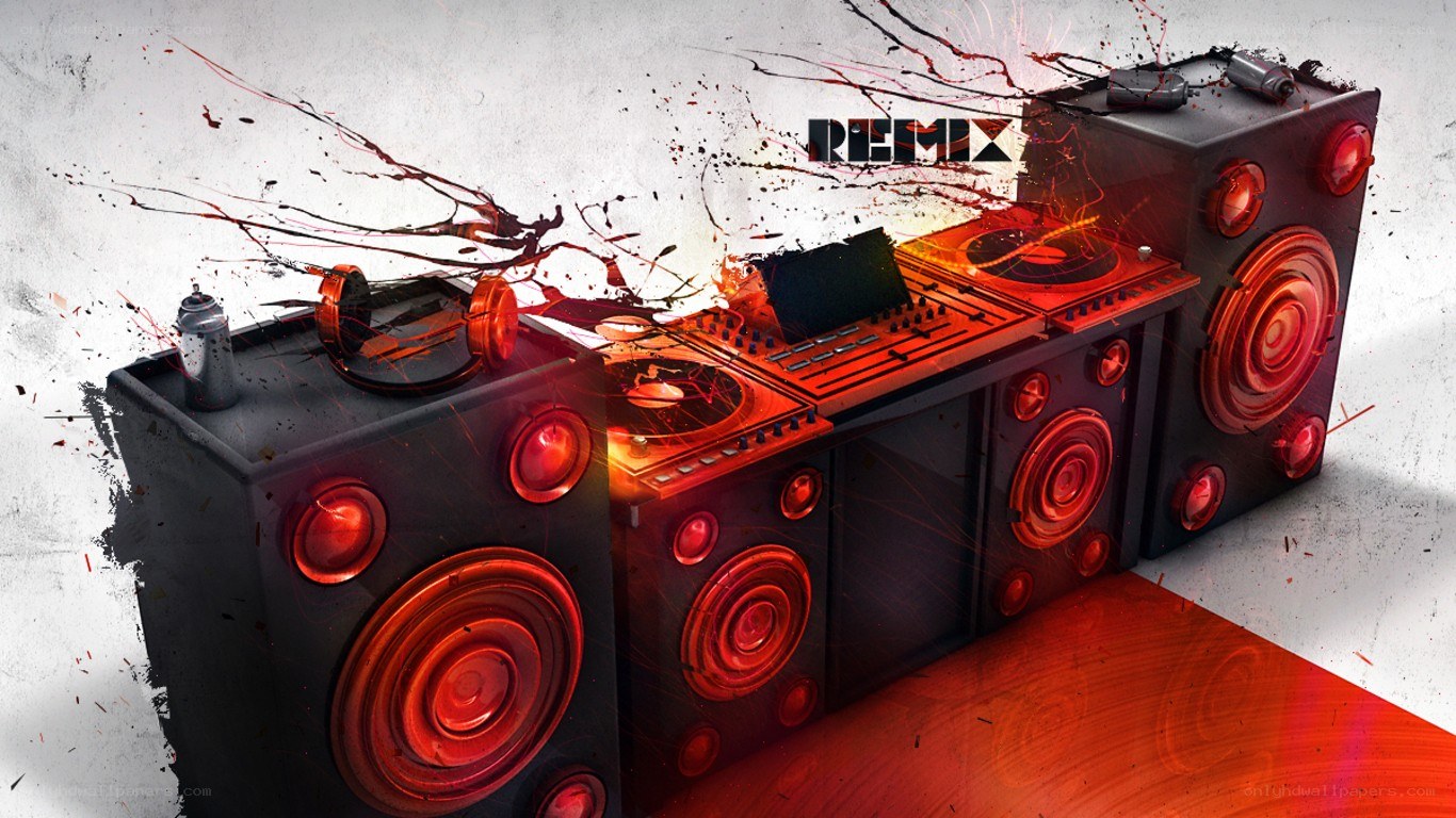 DJ equipment with red splatters