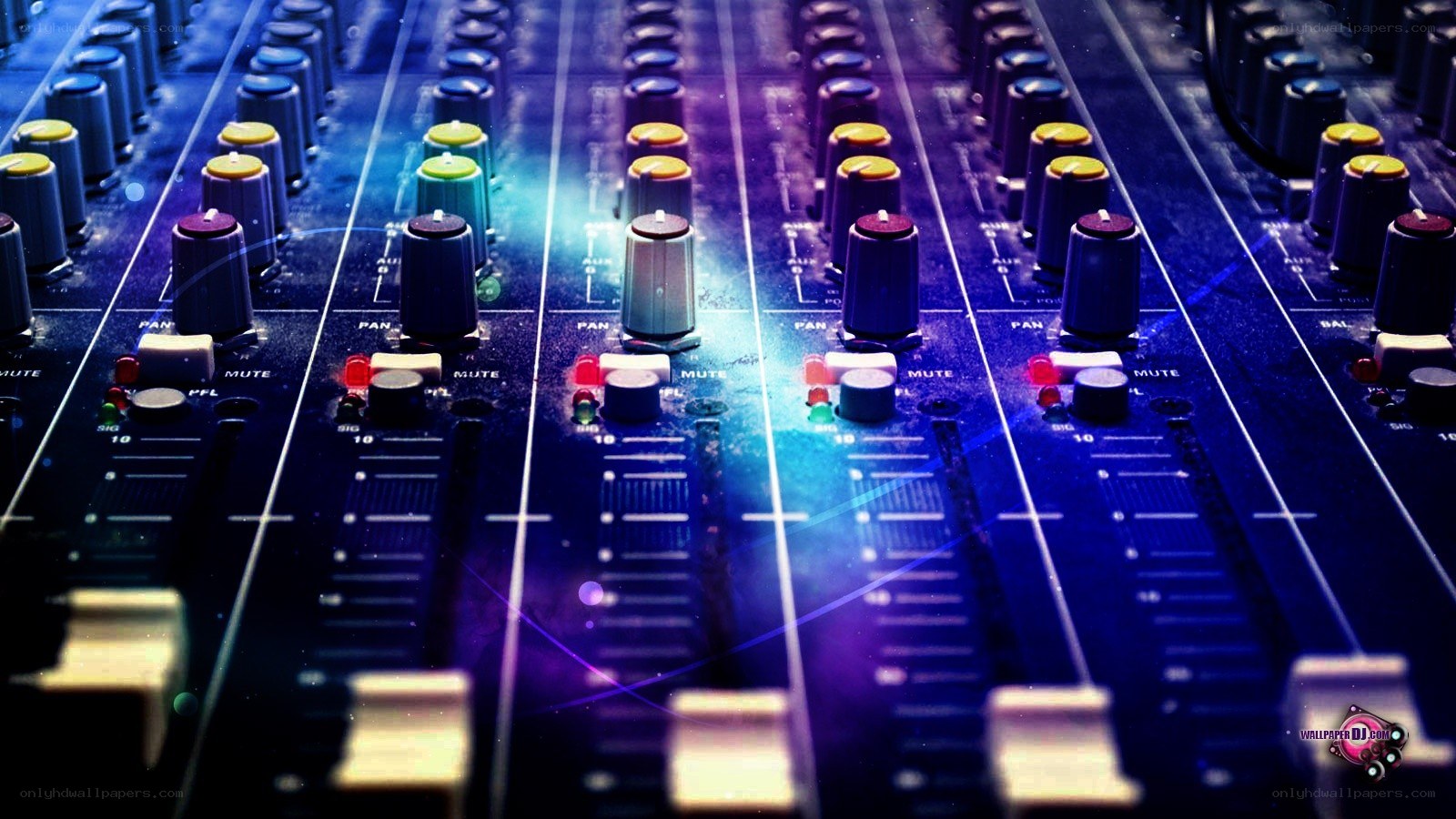 DJ mixer with colorful lights