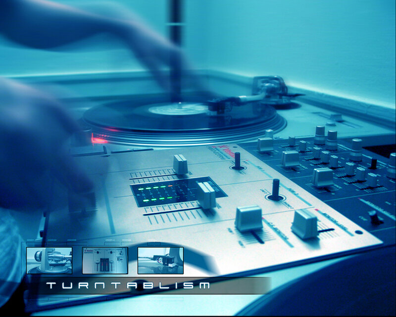 DJ mixing at turntable