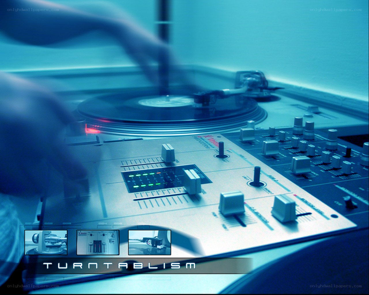 DJ mixing at turntable