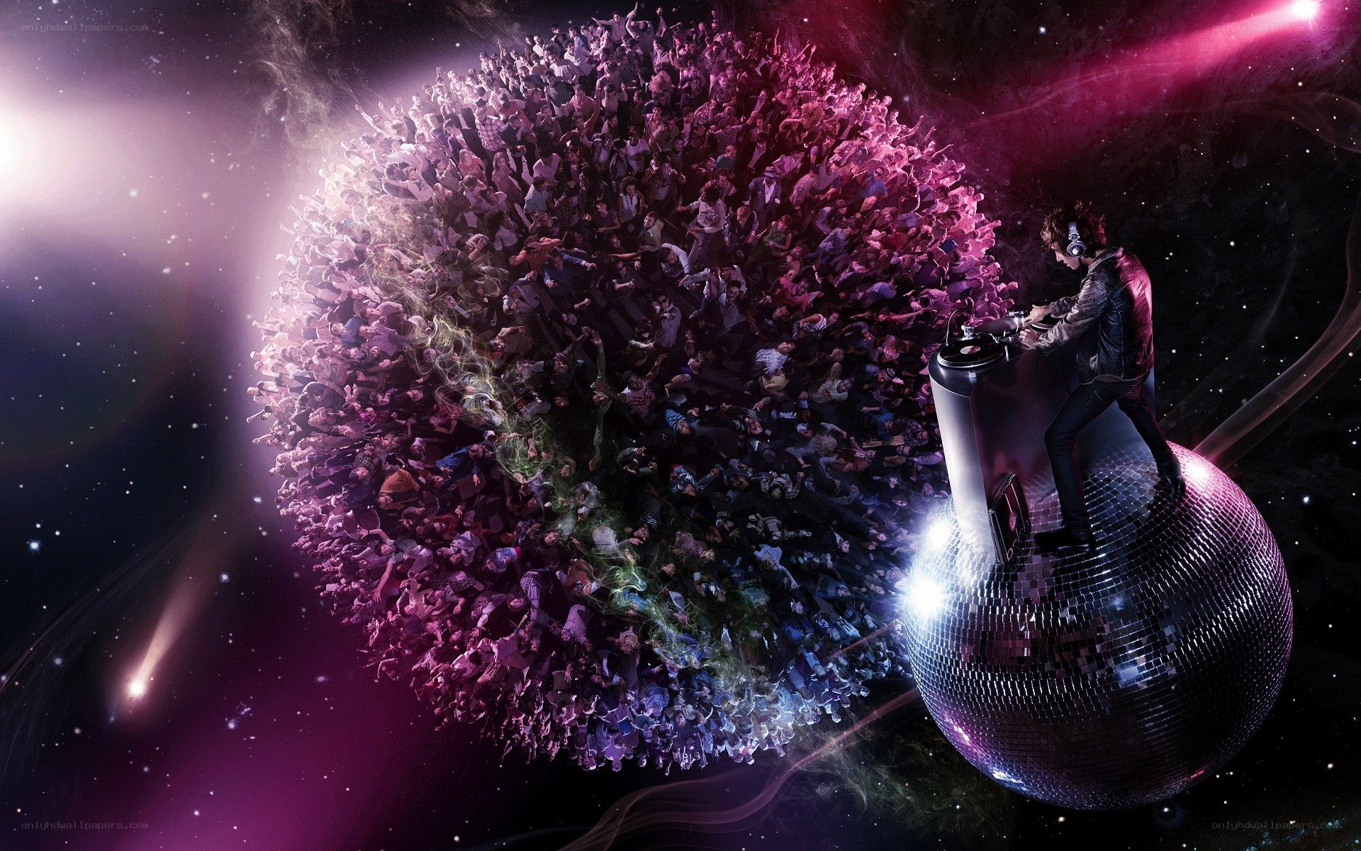 DJ on a disco ball in space