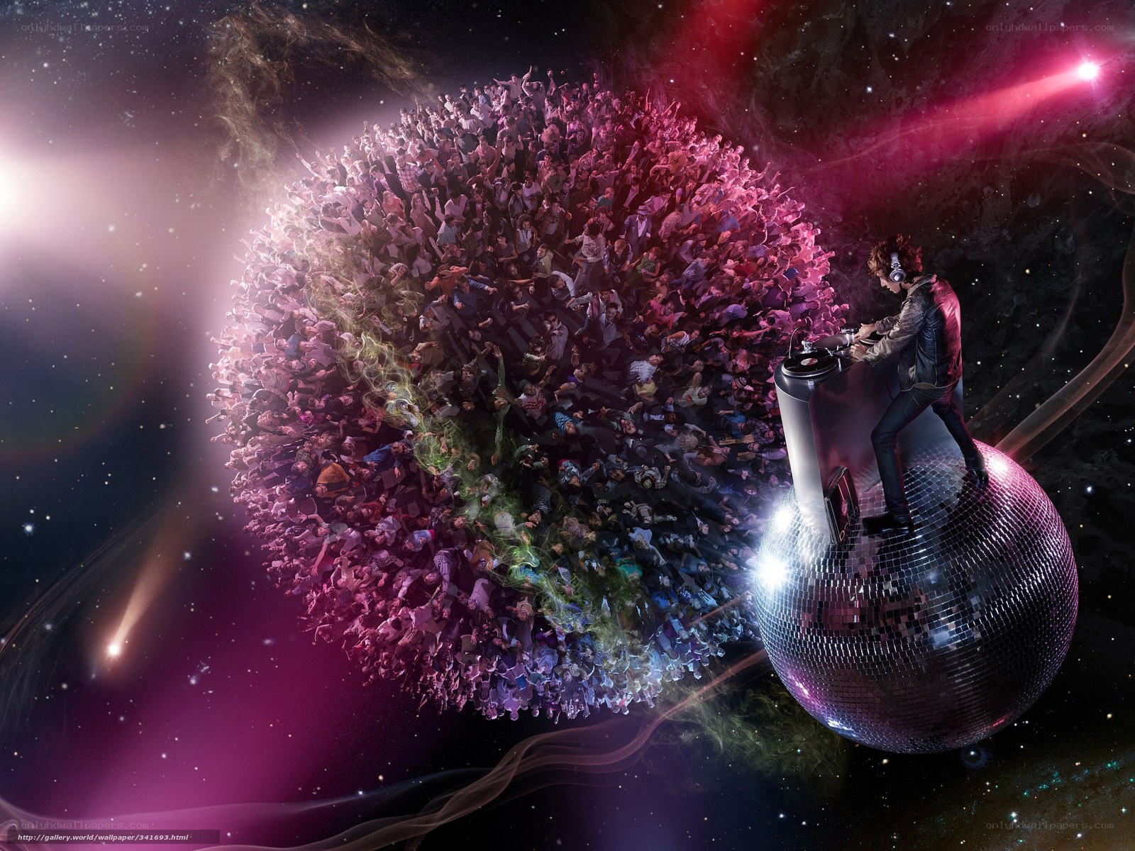 DJ on a disco ball in space
