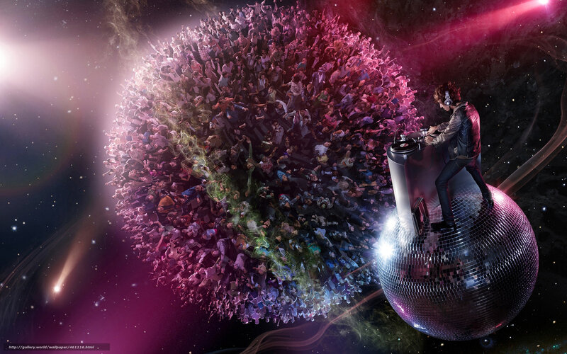 Dj on Disco Ball — Purple, Energetic