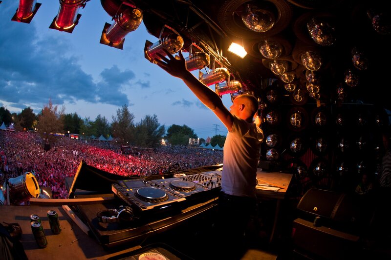 Dj Performing at Concert — Blue, Energetic, Sunset