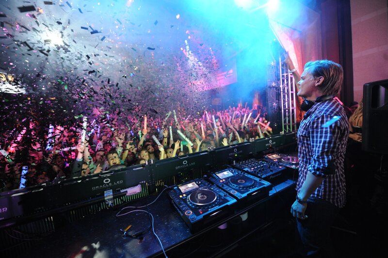 DJ Performing at Concert — Blue, Energetic