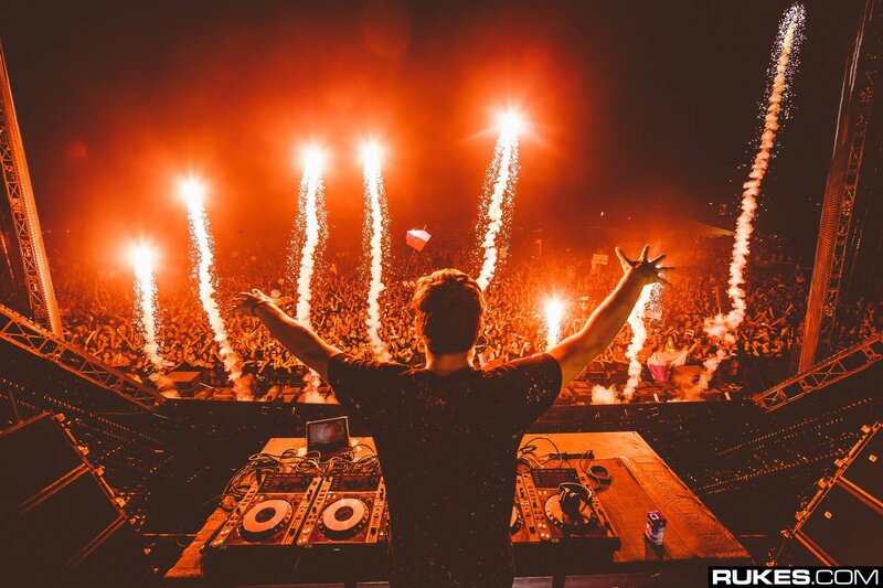 DJ Performing at Concert — Red, Energetic