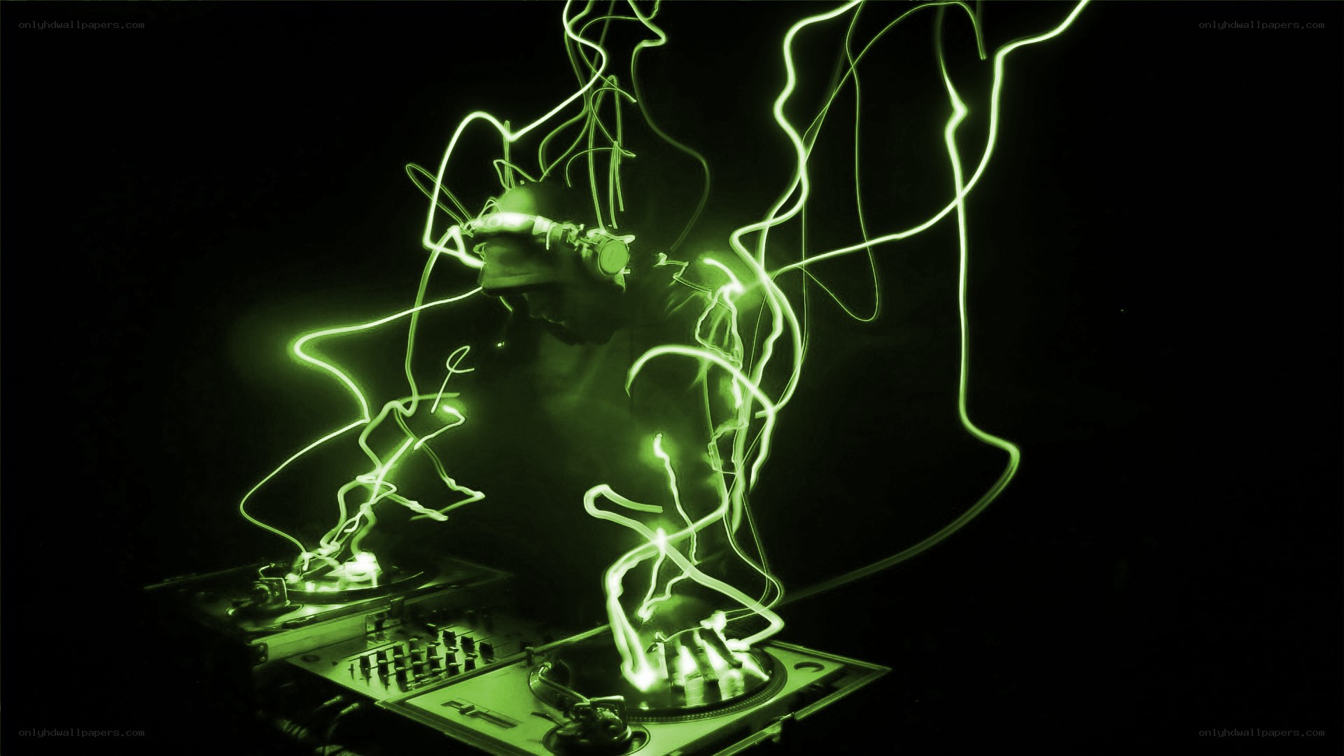 DJ performing with light trails